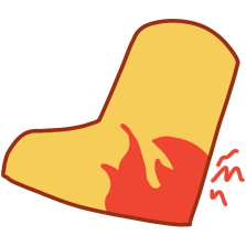 A simplified foot with the heel covered in red and jagged red lines coming out from it
